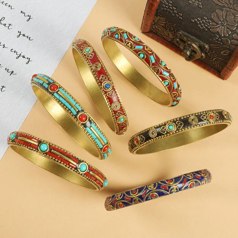 Wholesale Ethnic Style Vintage Brass Set with Turquoise Bracelet light_wish_jewels