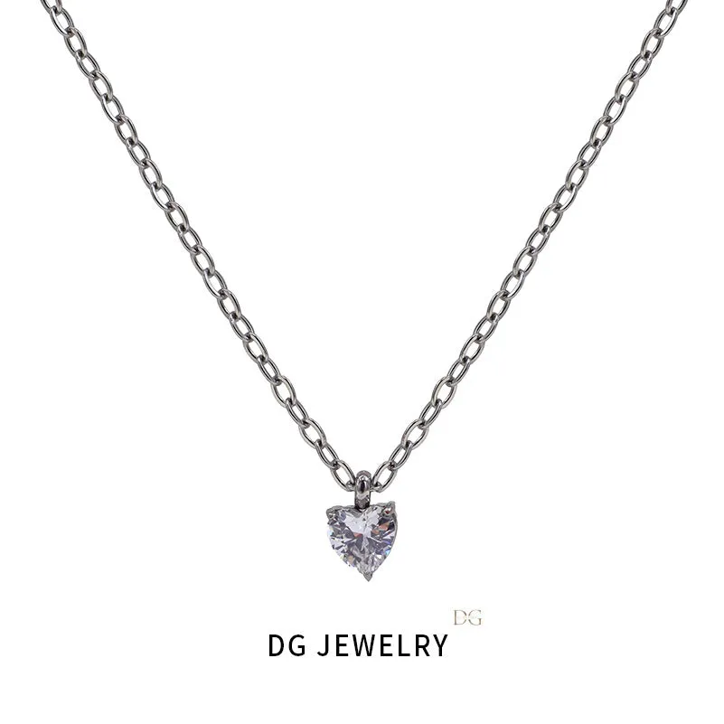 Wholesale European and American Fashion, Simple and High-end, Niche Stainless Steel Heart Shaped Zircon Inlaid Necklaces