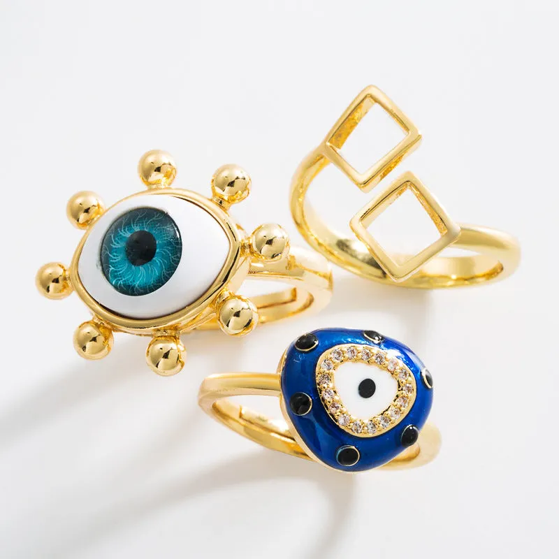 Wholesale  Exaggerated Devil's Eye Shape Dripping Oil Opening Solid Copper Gold-plated Ring light_wish_jewels