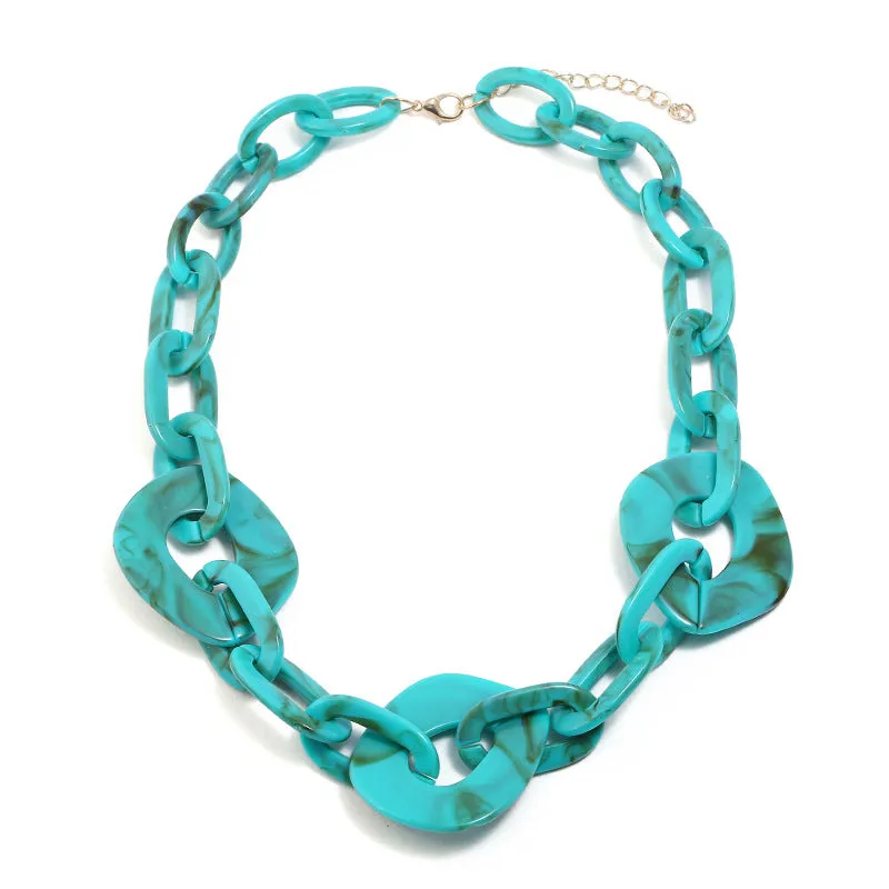 Wholesale Exaggerated lock buckle spliced necklace with exquisite resin rendered plate material