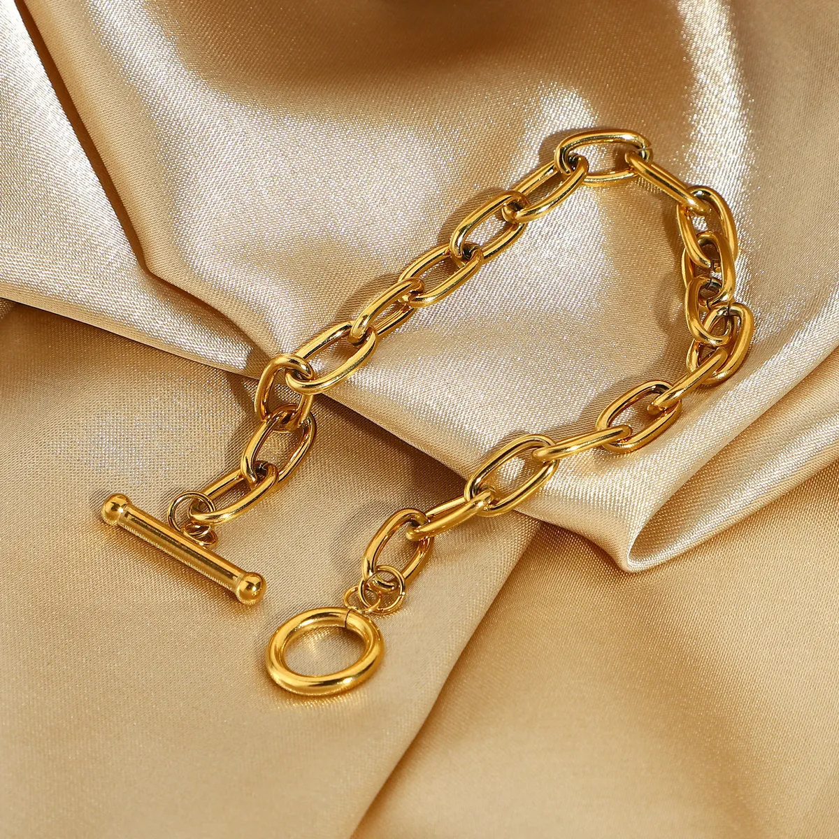 Wholesale fashion gold-plated stainless steel oval chain bracelet light_wish_jewels
