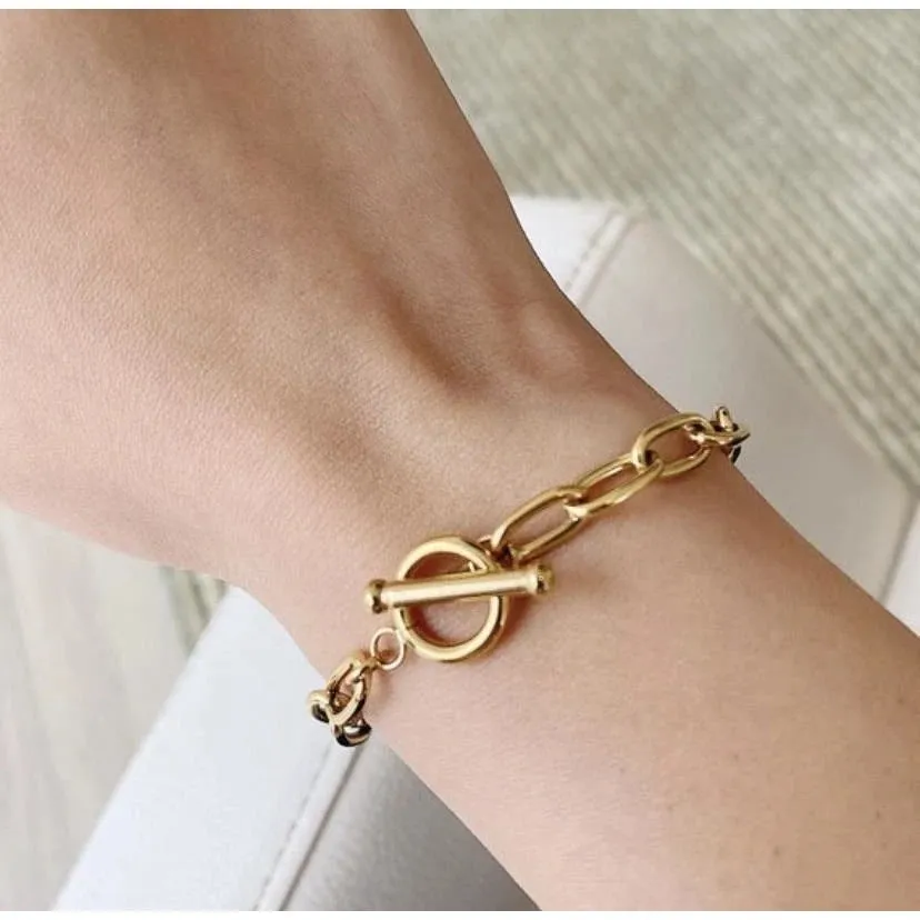 Wholesale fashion gold-plated stainless steel oval chain bracelet