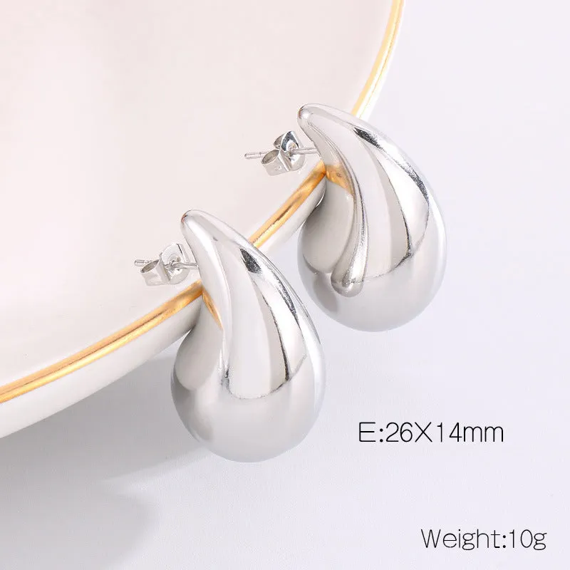 Wholesale Fashion High-end Design Chubby Water Drop Earrings Stainless Steel Hollow Necklace Temperament All-match Set