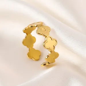 Wholesale Fashion Niche Design High-end Titanium Steel Clover Flower Opening Adjustable Gold-plated Rings light_wish_jewels