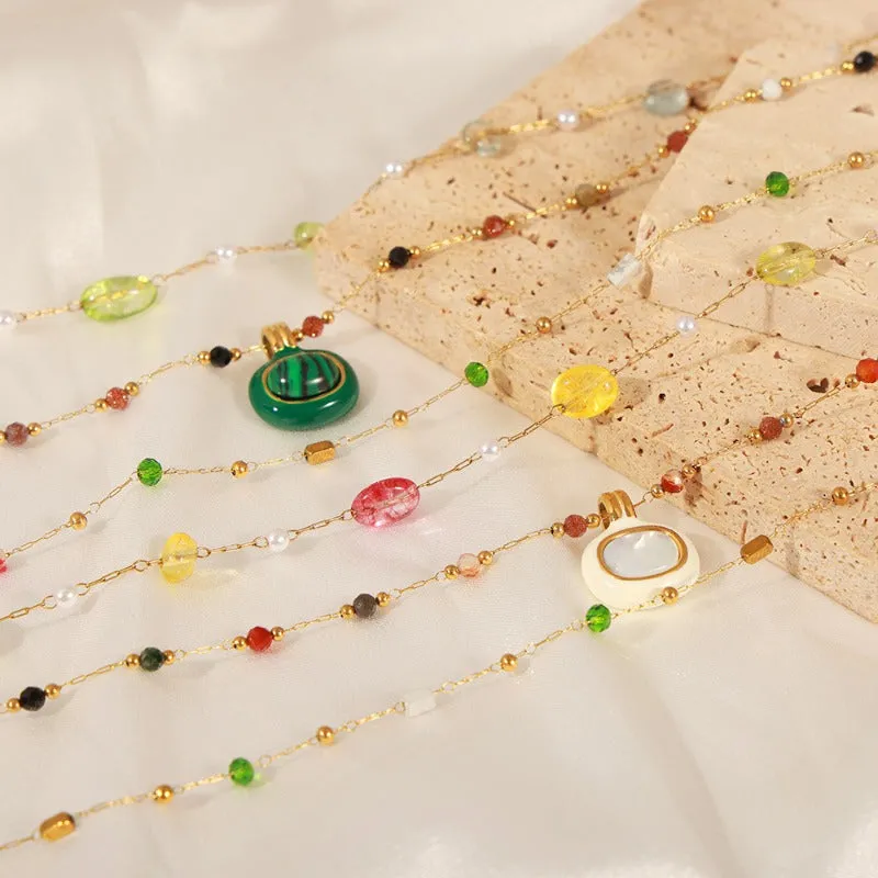 Wholesale Fashion Personality Titanium Steel Gold-plated Natural Stone Hand-beaded Simple Necklaces