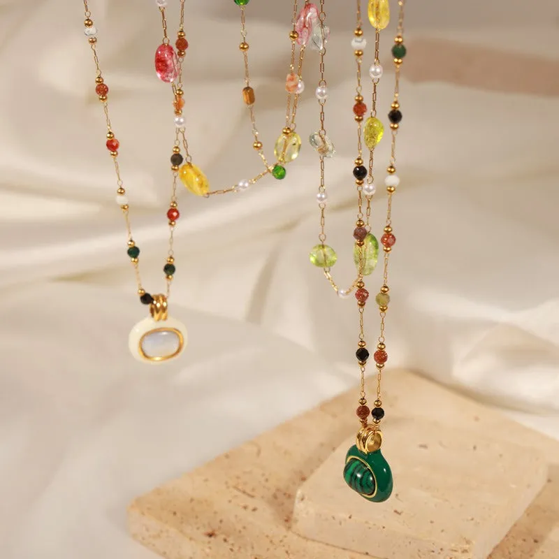Wholesale Fashion Personality Titanium Steel Gold-plated Natural Stone Hand-beaded Simple Necklaces