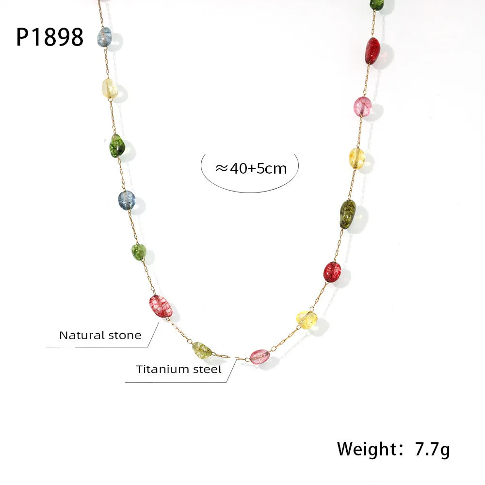 Wholesale Fashion Personality Titanium Steel Gold-plated Natural Stone Hand-beaded Simple Necklaces