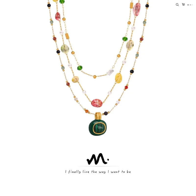 Wholesale Fashion Personality Titanium Steel Gold-plated Natural Stone Hand-beaded Simple Necklaces light_wish_jewels