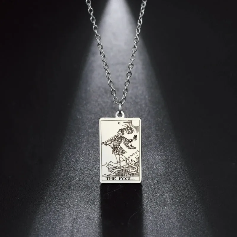 Wholesale Fashion Simple Titanium Cutting Square Plaque Hip Hop Jewelry Tarot Stainless Steel Necklaces light_wish_jewels
