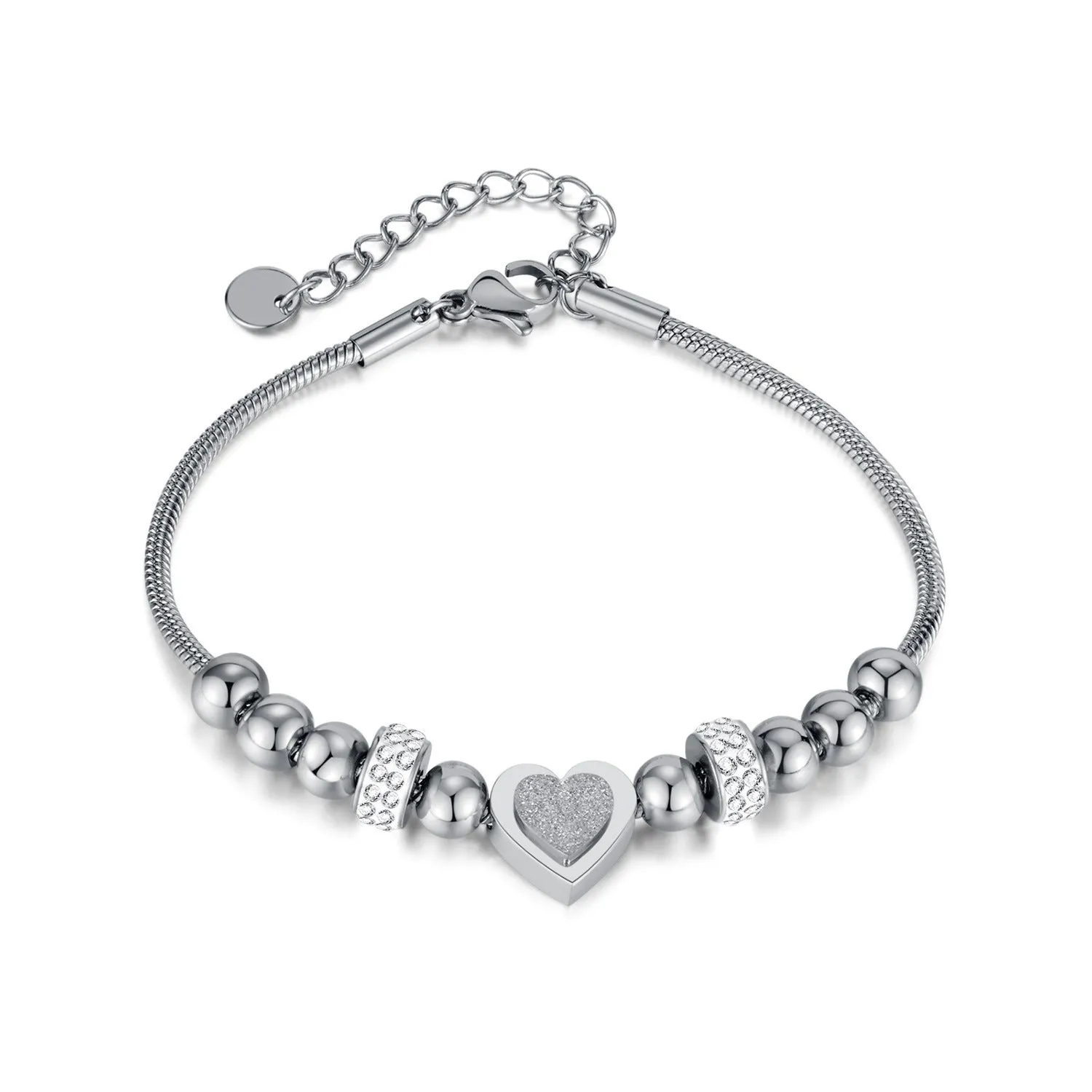 Wholesale Fashion Zircon Three-dimensional Frosted Heart Stainless Steel Beaded Bracelet