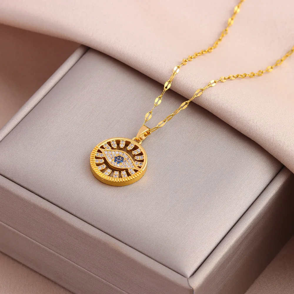 Wholesale Full Diamond Devil's Eye Titanium Steel Necklace