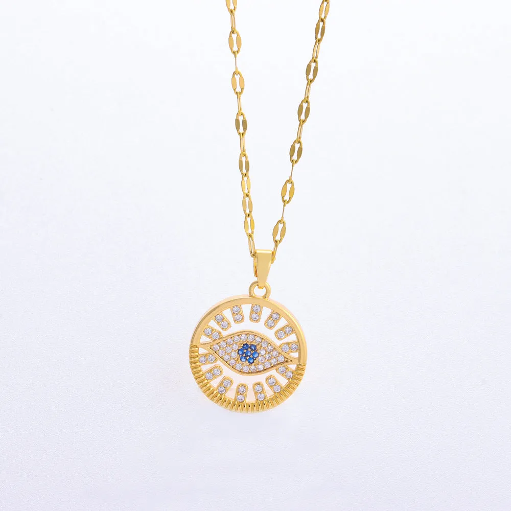 Wholesale Full Diamond Devil's Eye Titanium Steel Necklace