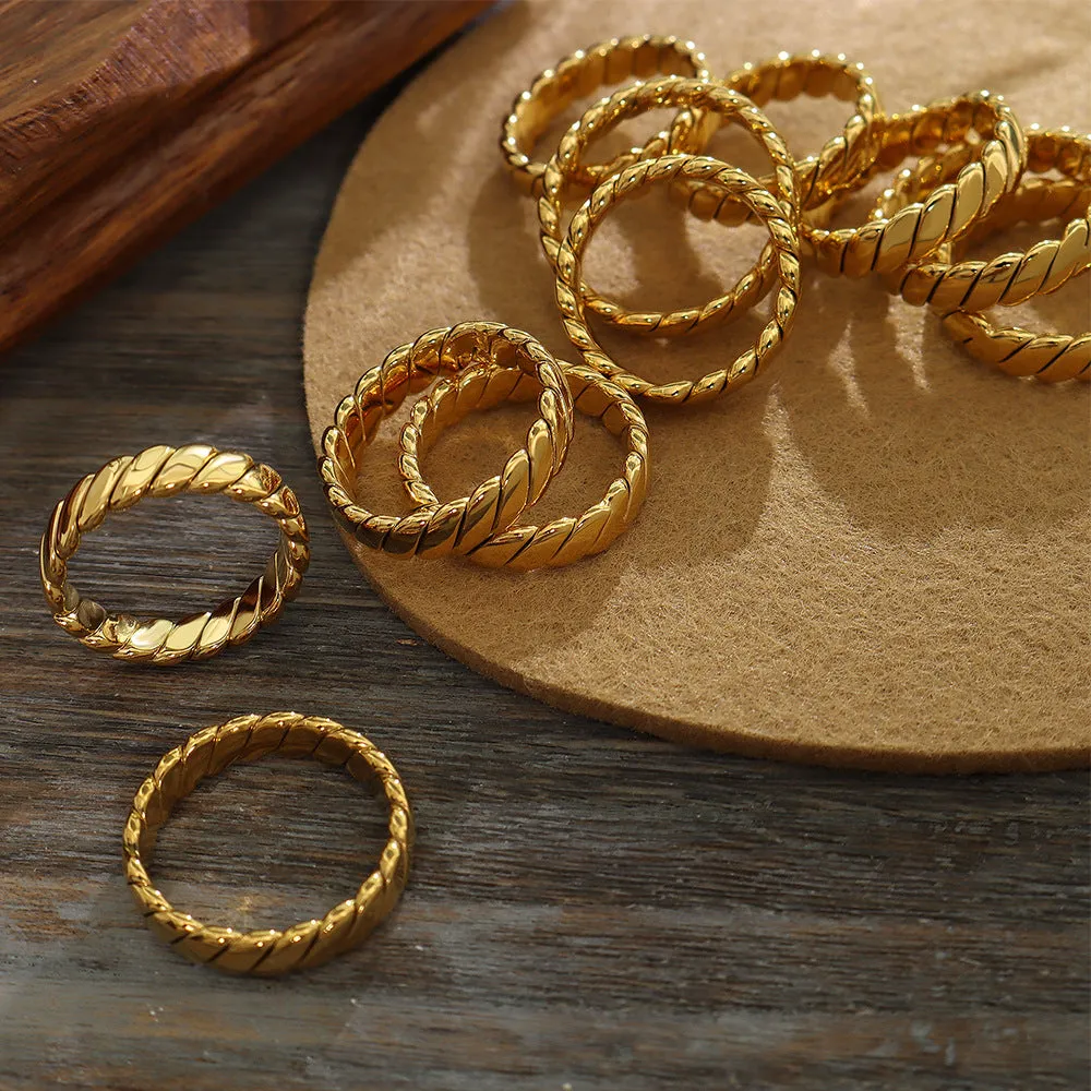 Wholesale Geometric Plain Titanium Steel Plated 18K Real Gold Vintage Ring light_wish_jewels