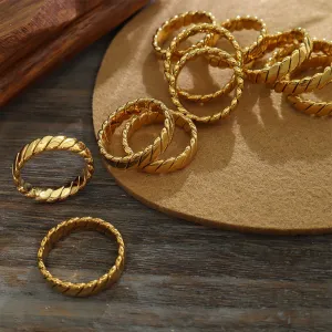 Wholesale Geometric Plain Titanium Steel Plated 18K Real Gold Vintage Ring light_wish_jewels