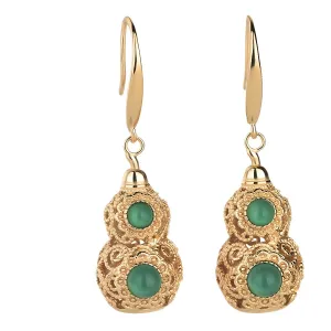 Wholesale gold plated craft hollow gourd chalcedony design retro earrings light_wish_jewels
