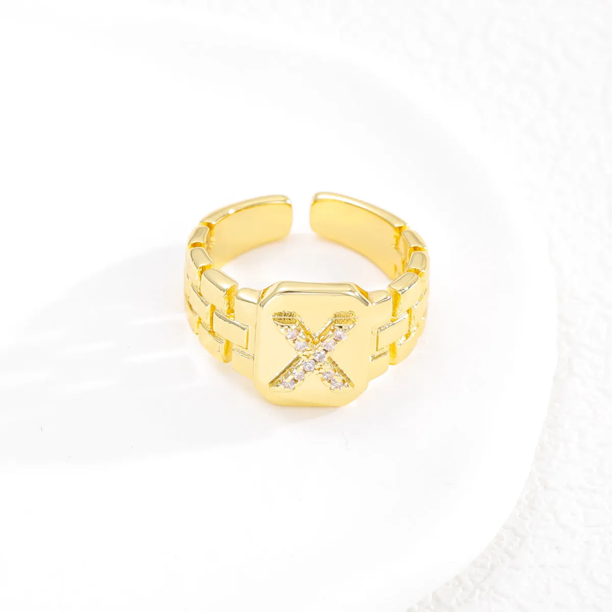 Wholesale Gold plated letter series open ring