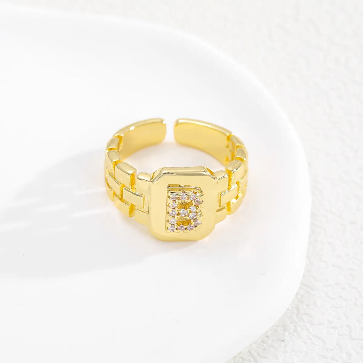Wholesale Gold plated letter series open ring