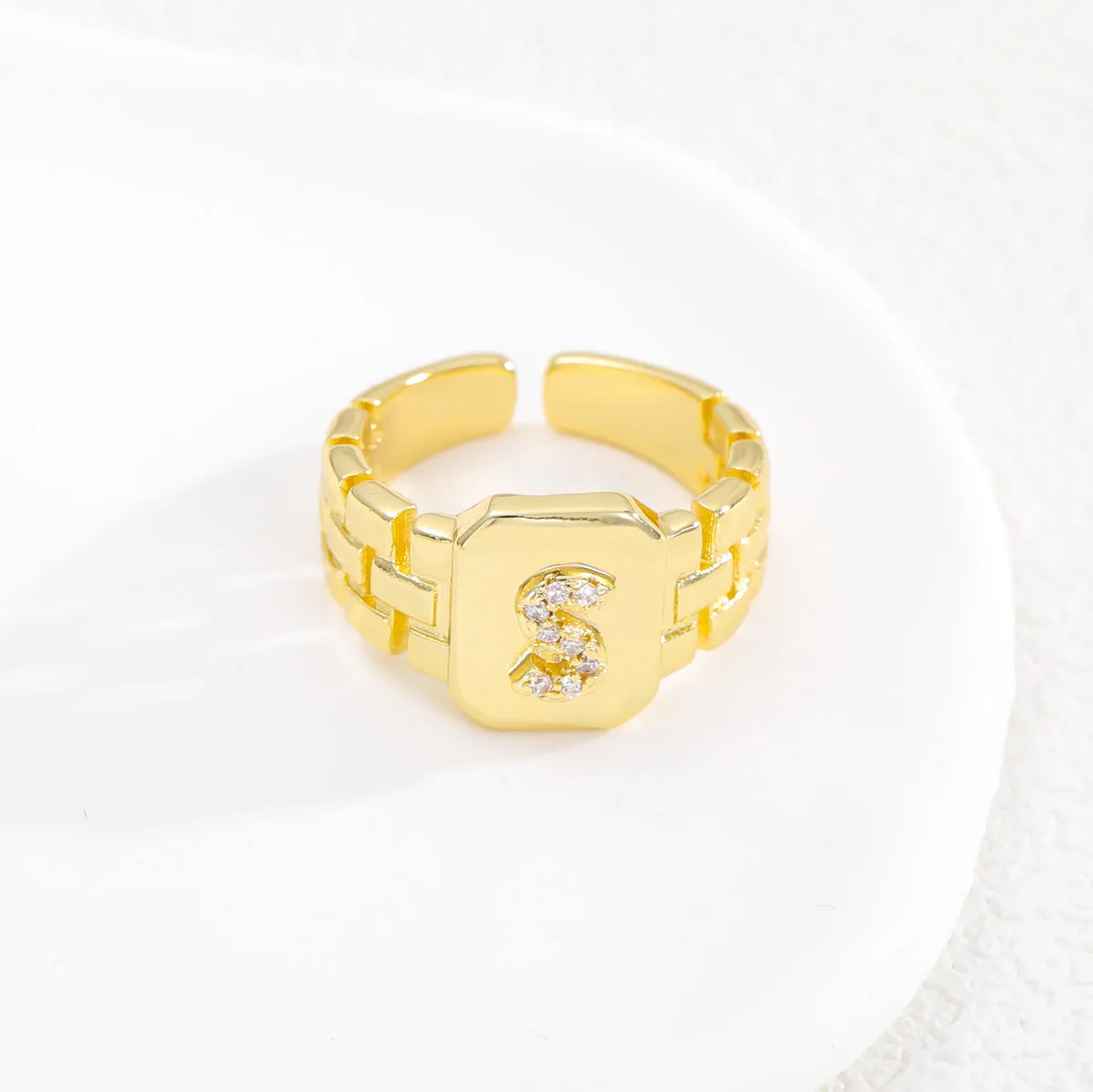 Wholesale Gold plated letter series open ring