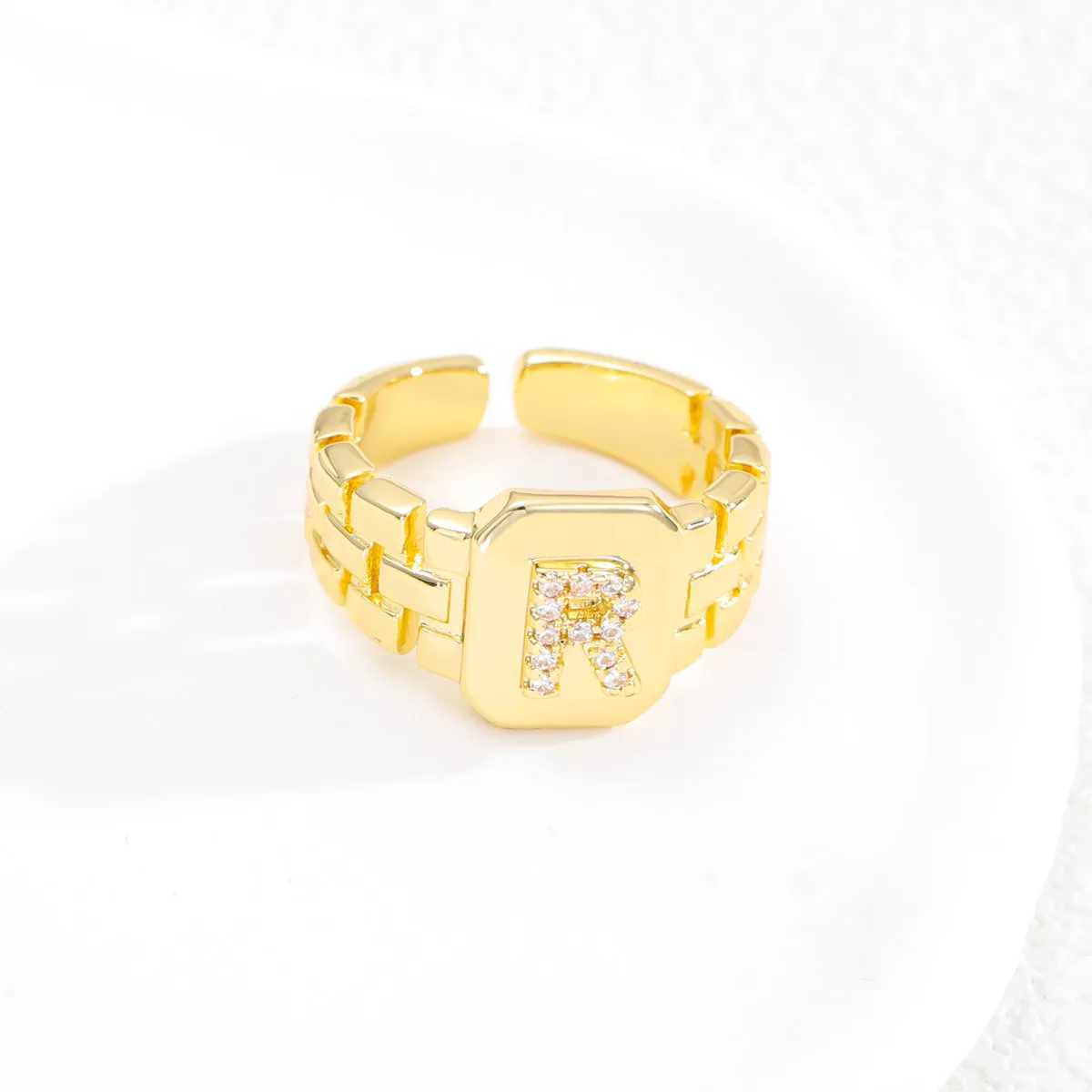 Wholesale Gold plated letter series open ring