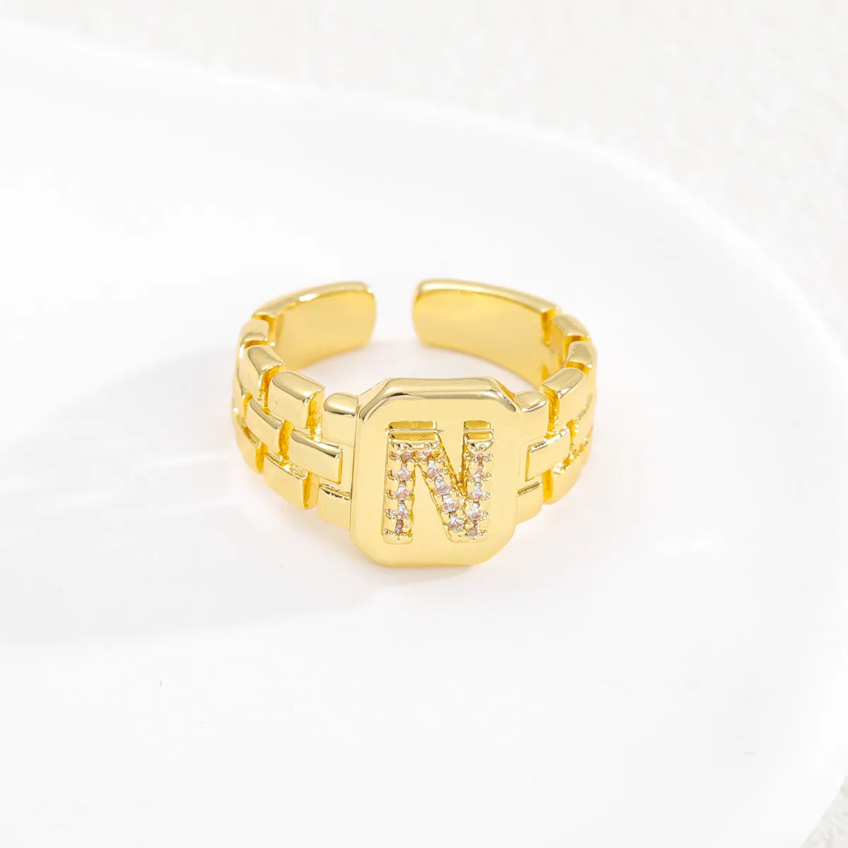 Wholesale Gold plated letter series open ring