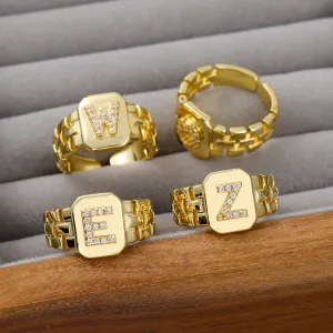 Wholesale Gold plated letter series open ring light_wish_jewels