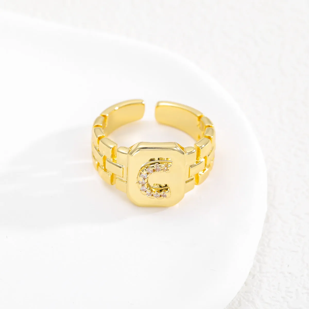 Wholesale Gold plated letter series open ring