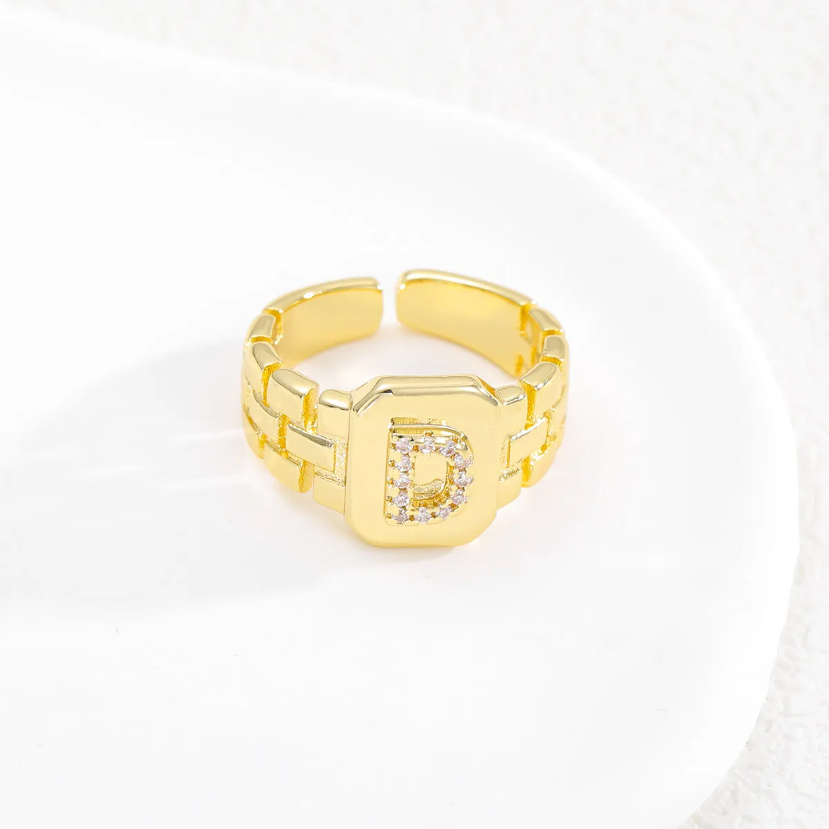 Wholesale Gold plated letter series open ring