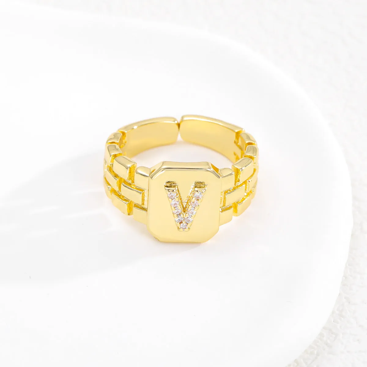 Wholesale Gold plated letter series open ring