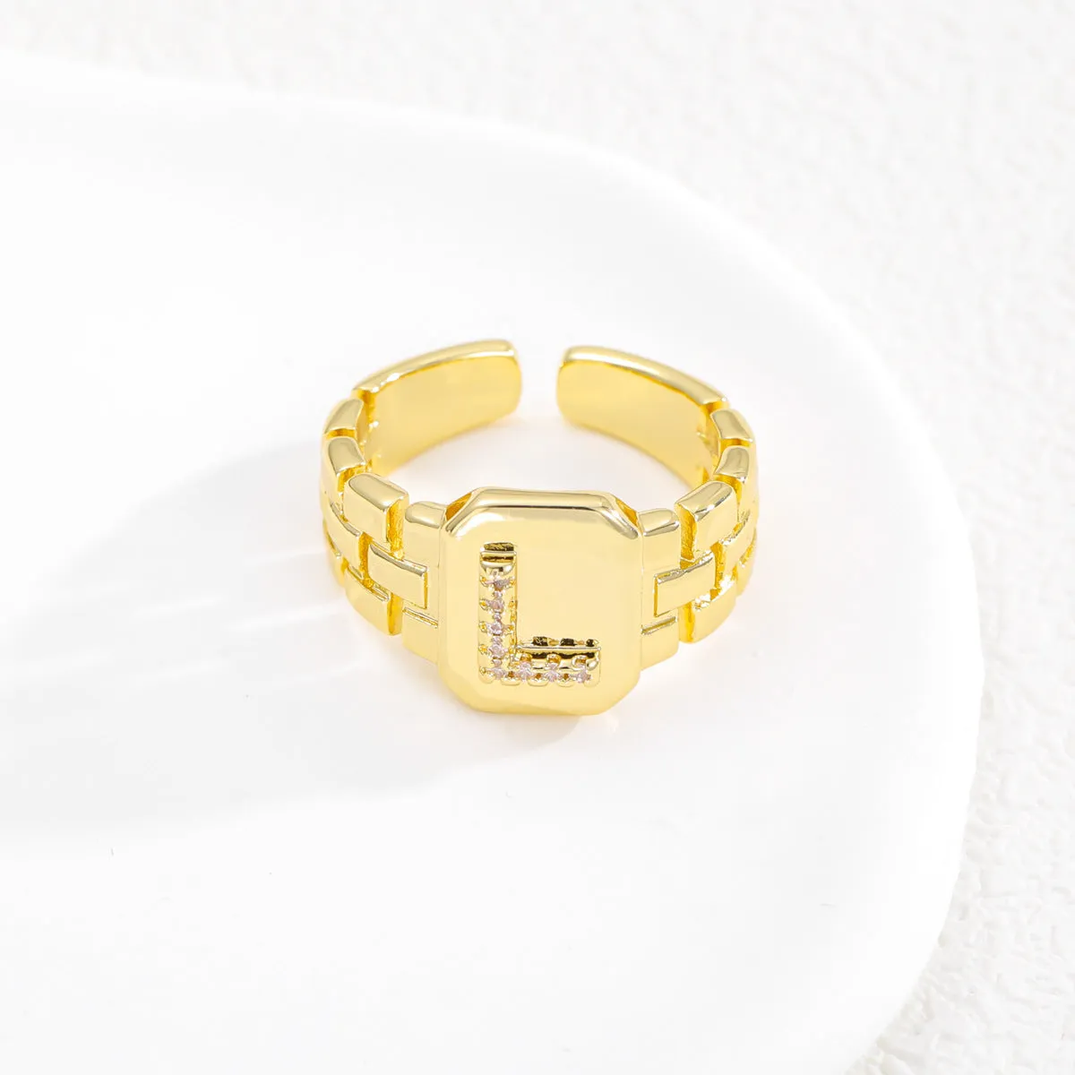 Wholesale Gold plated letter series open ring