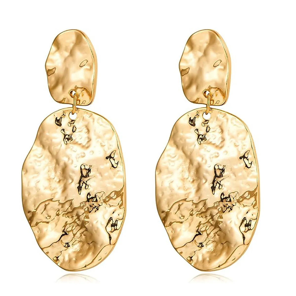 Wholesale Gold Plated metal simple geometric round beating pattern earrings light_wish_jewels