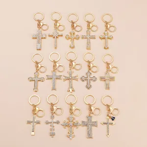 Wholesale Gold-plated rhinestone cross keychain light_wish_jewels