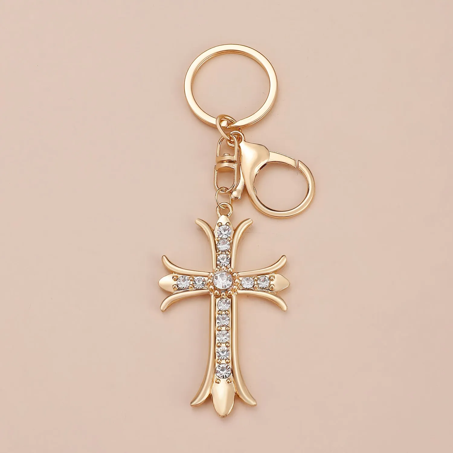 Wholesale Gold-plated rhinestone cross keychain