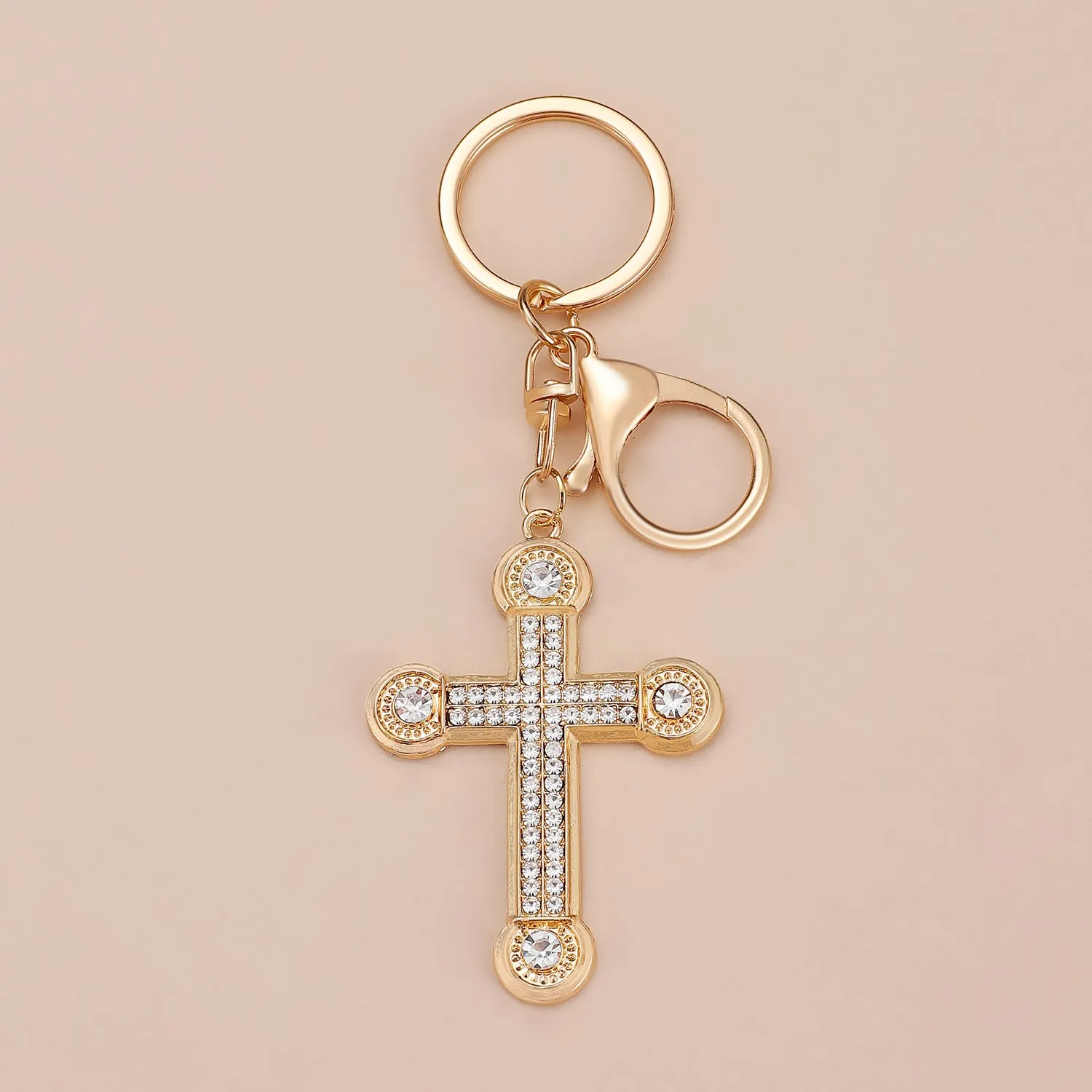 Wholesale Gold-plated rhinestone cross keychain