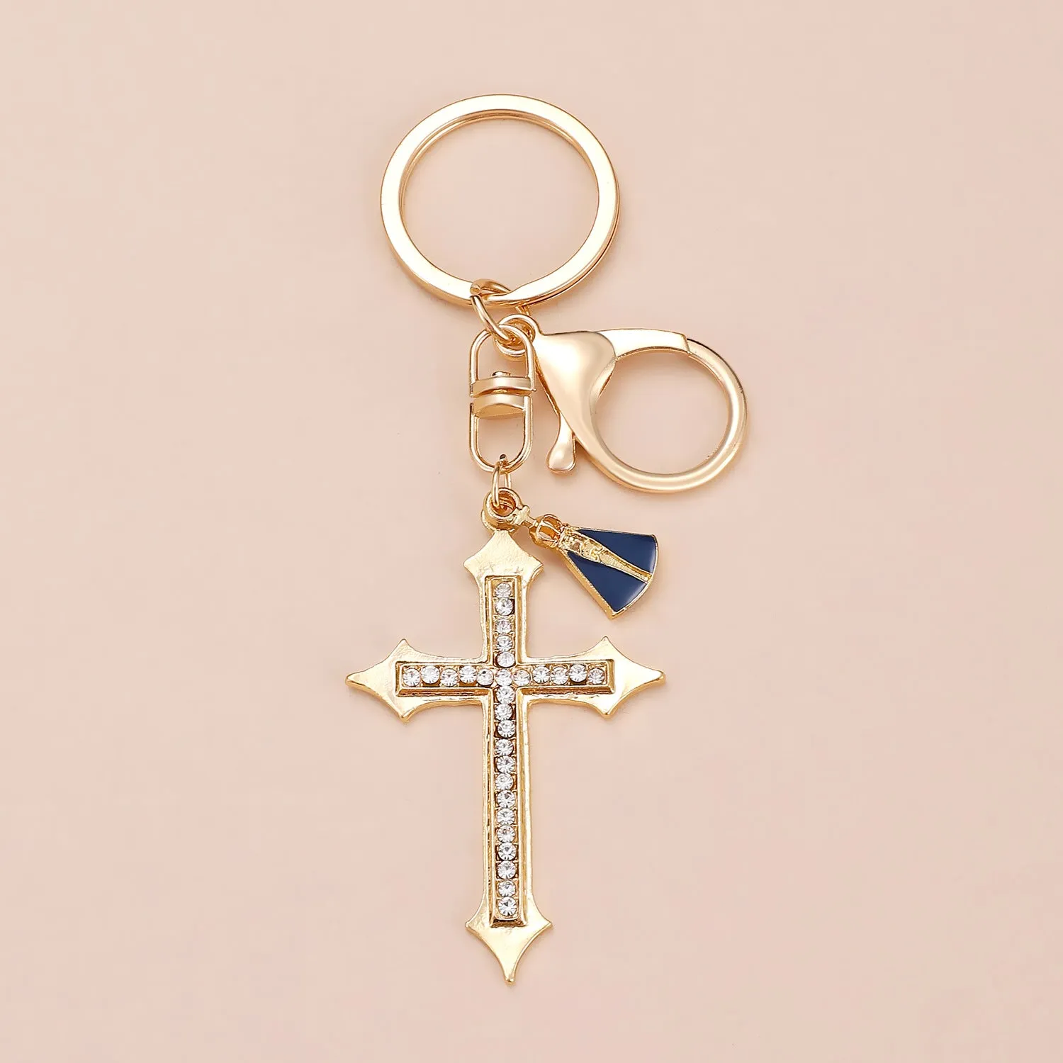 Wholesale Gold-plated rhinestone cross keychain