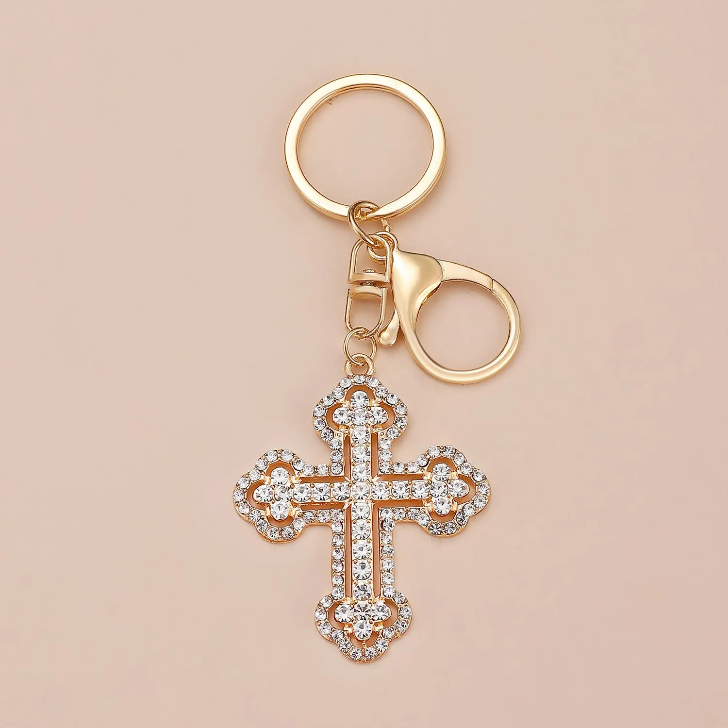Wholesale Gold-plated rhinestone cross keychain
