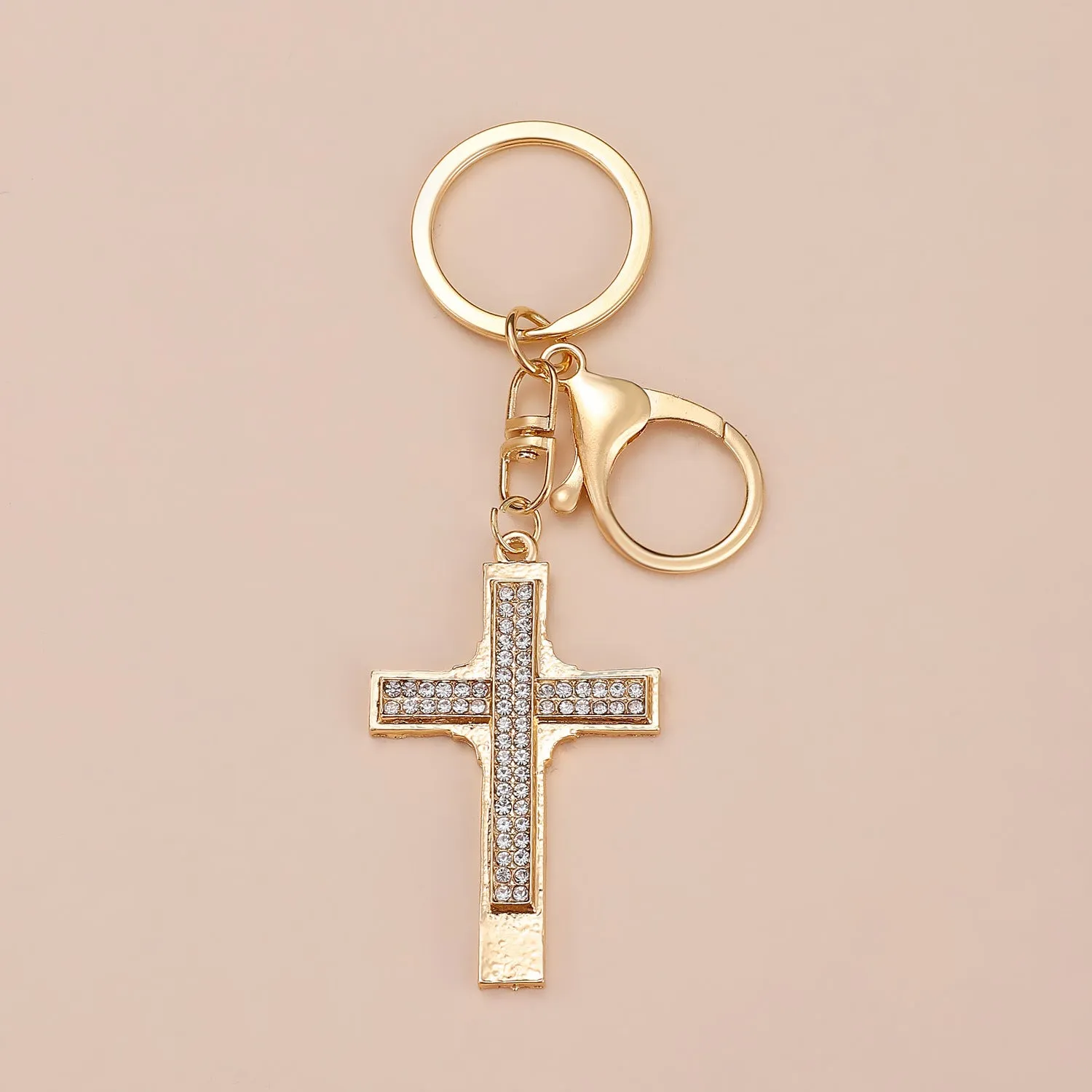 Wholesale Gold-plated rhinestone cross keychain
