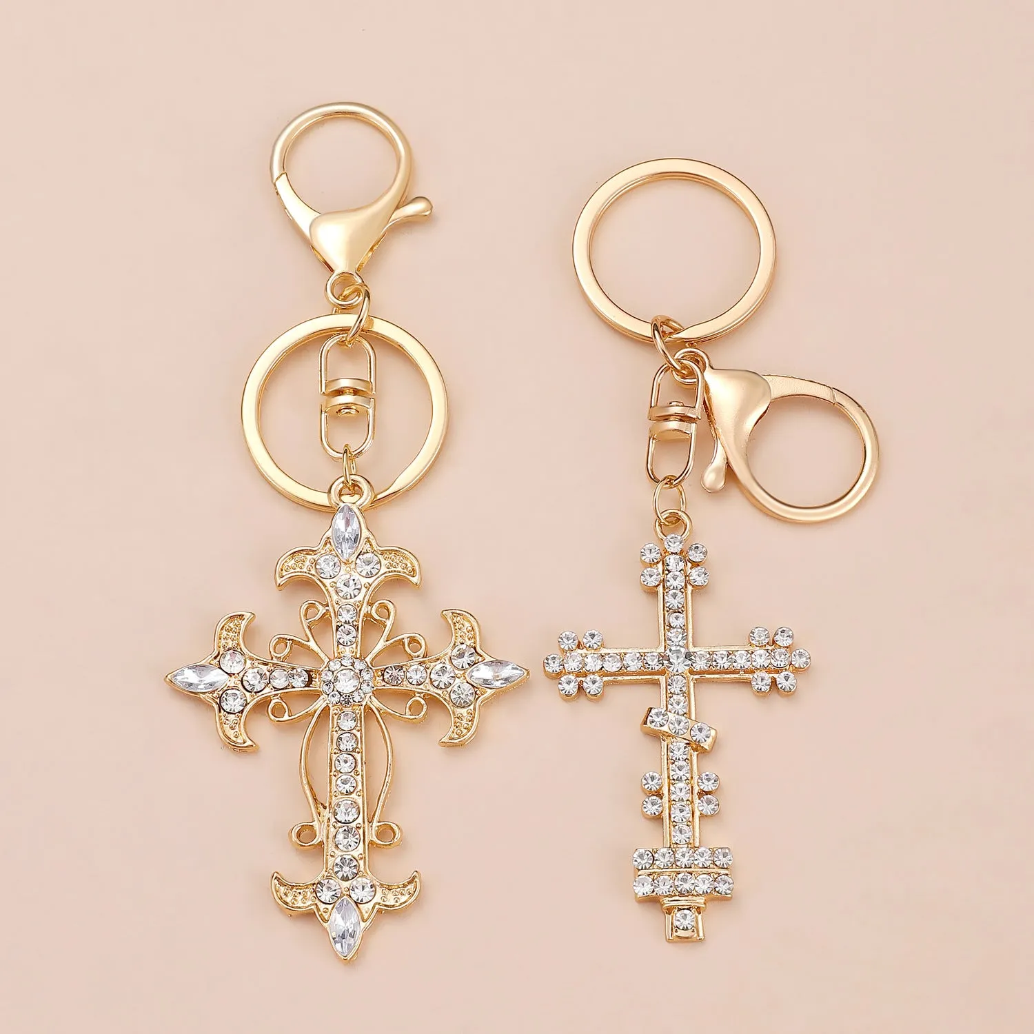 Wholesale Gold-plated rhinestone cross keychain