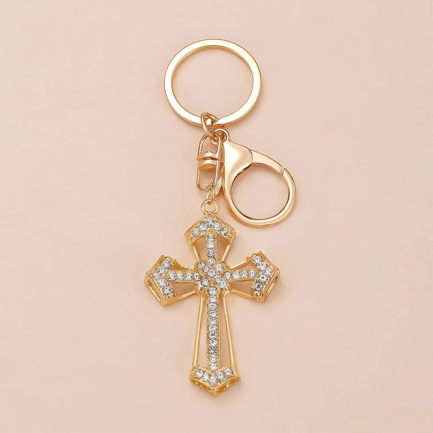 Wholesale Gold-plated rhinestone cross keychain