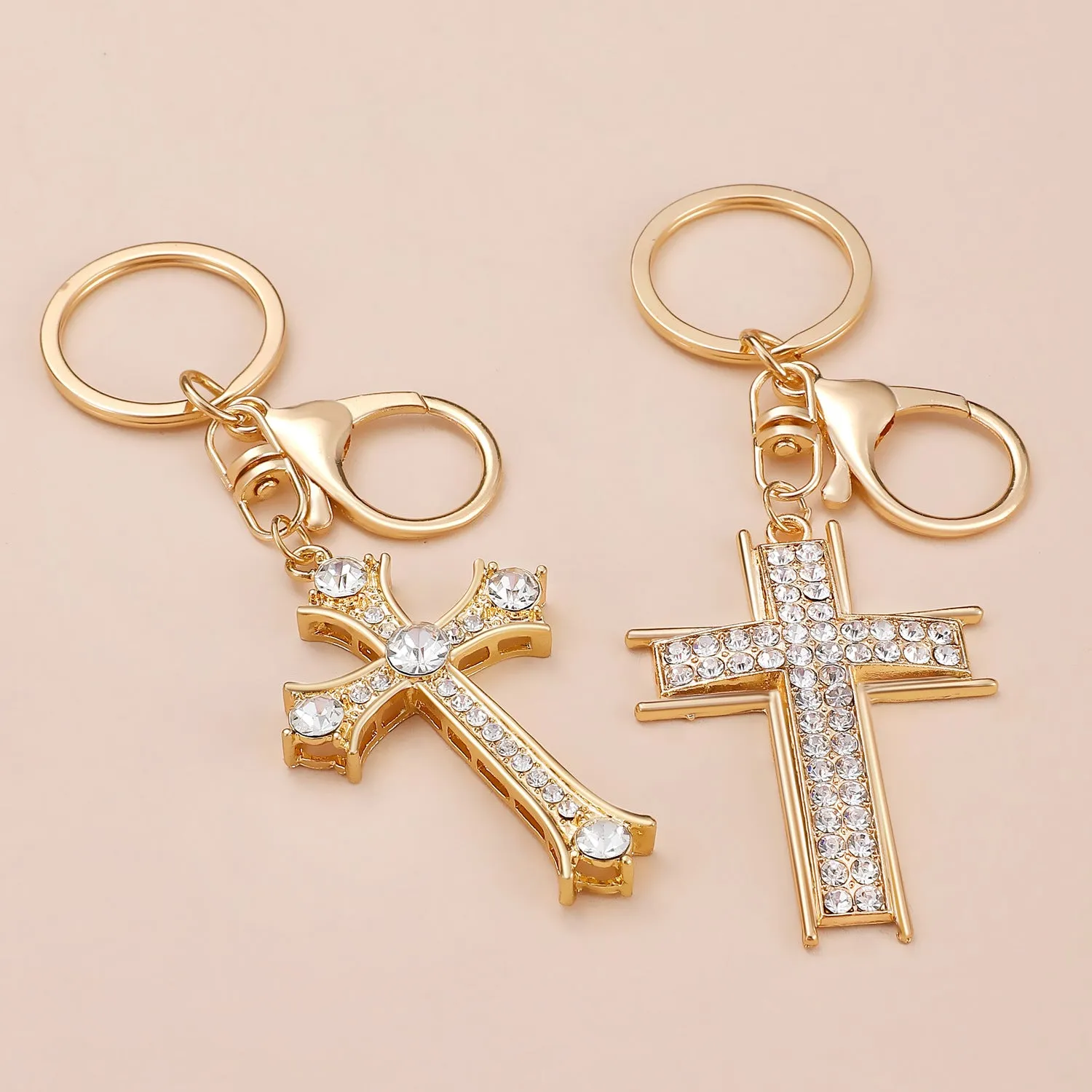 Wholesale Gold-plated rhinestone cross keychain