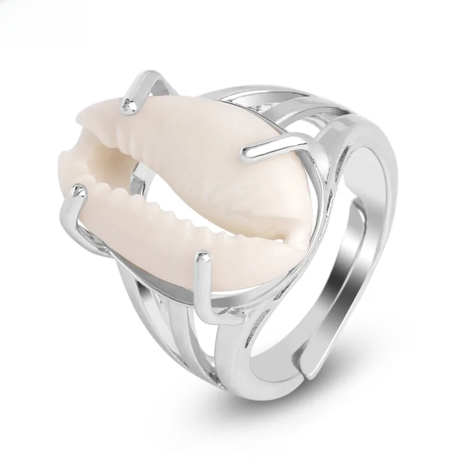 Wholesale Gold-plated silver natural conch shell open ring light_wish_jewels