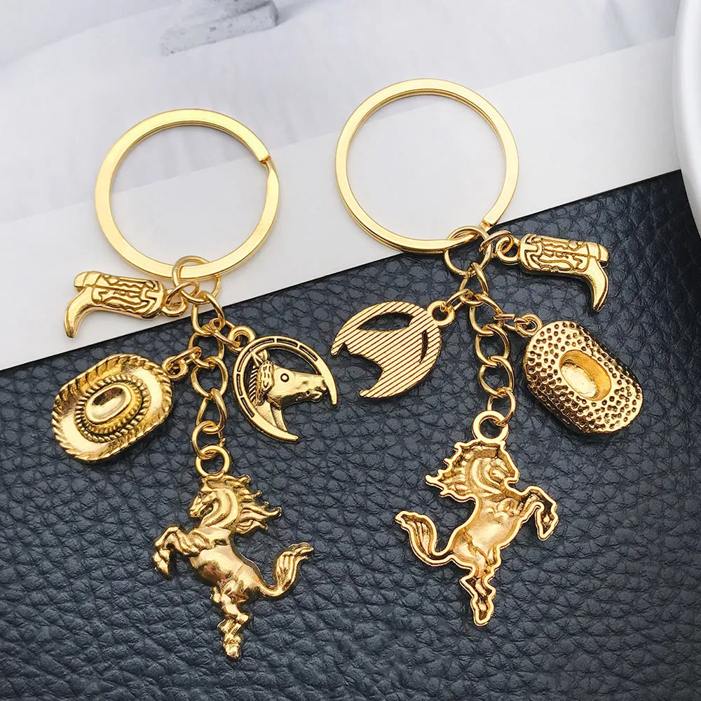 Wholesale Gold-plated Western Cowboy Hat Boots Horse Keychain light_wish_jewels