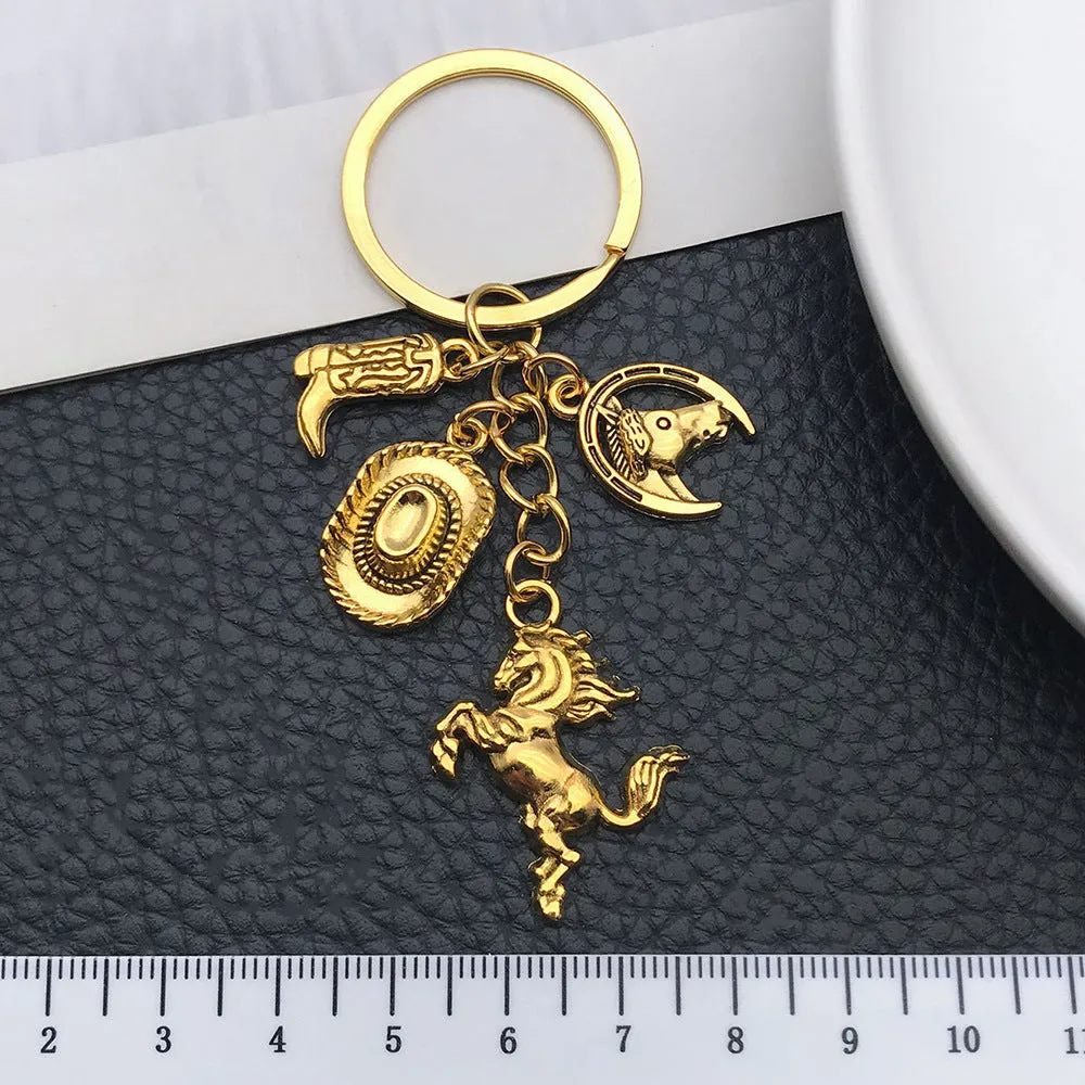 Wholesale Gold-plated Western Cowboy Hat Boots Horse Keychain