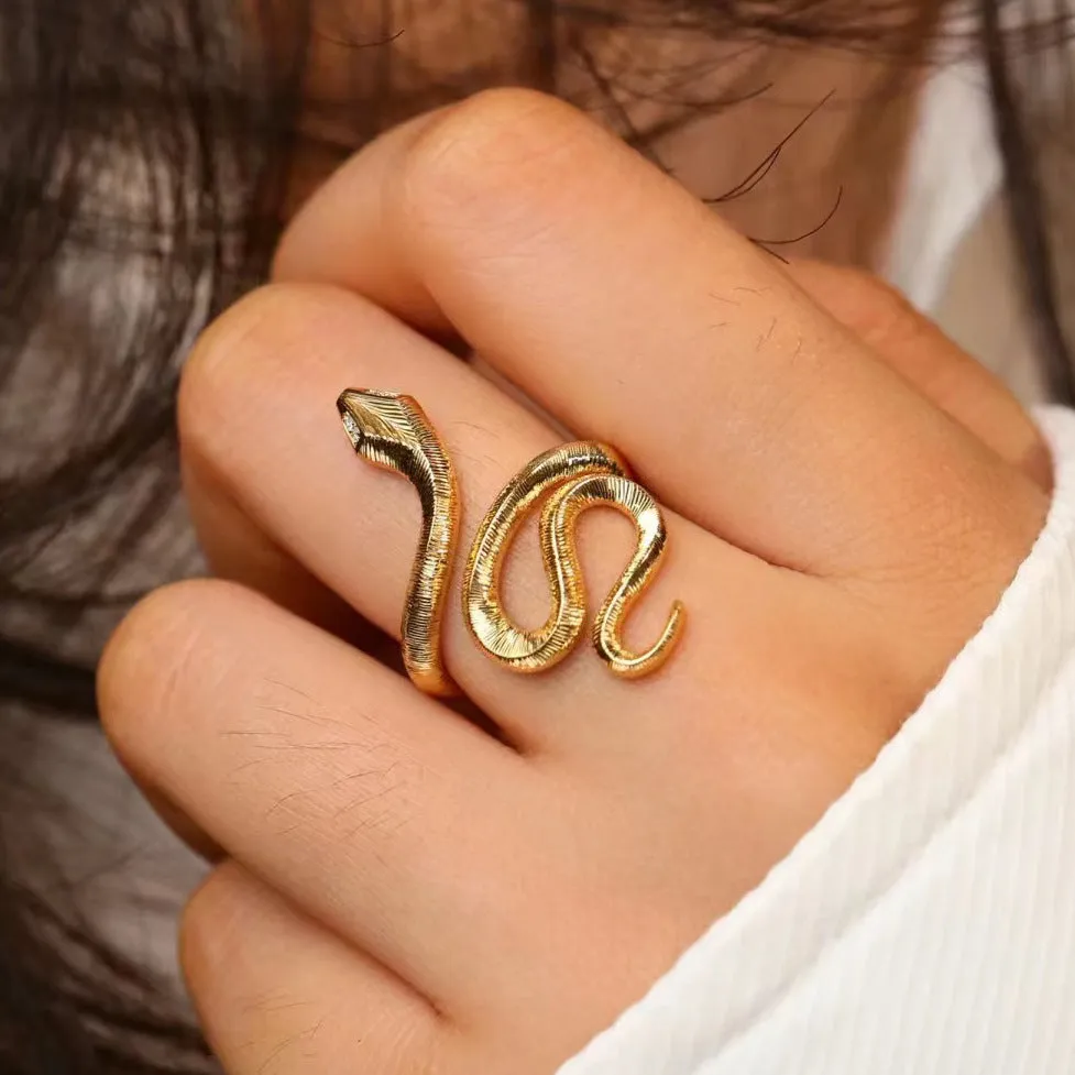 Wholesale Gold Plated Wrap Snake Vintage Open Adjustable Ring light_wish_jewels