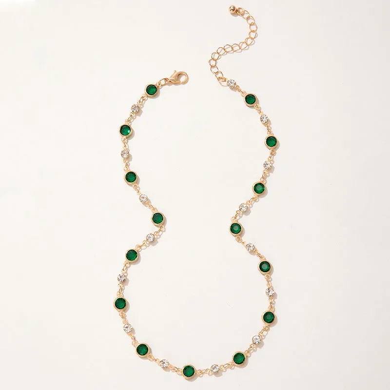 Wholesale Green Zircon Niche Personality Retro Diamond Short Necklace Clavicle Chain