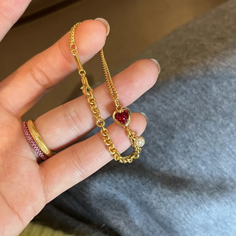 Wholesale High-end luxury exquisite design personality versatile red heart bracelet light_wish_jewels