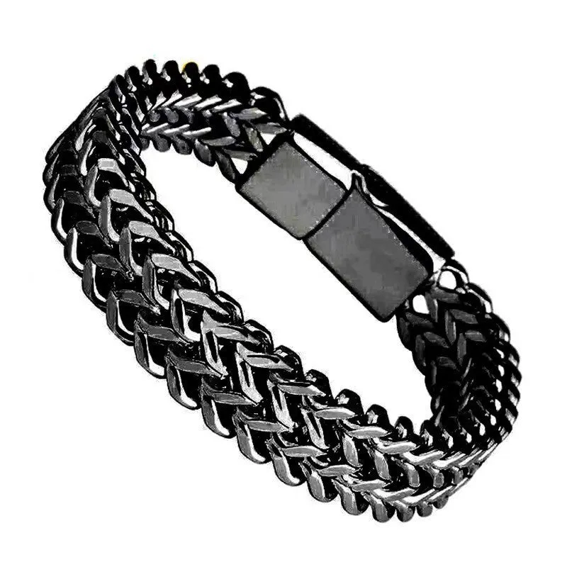 Wholesale Hip-hop Stainless Steel Front and Back 8*4mm Fish Scale Double Row Front and Back Punk Bracelet