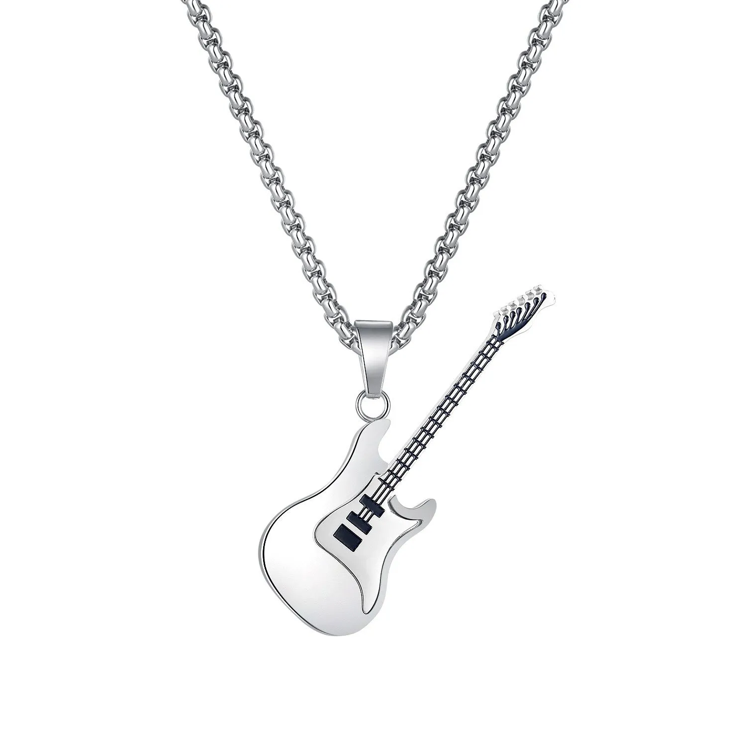 Wholesale Hip-hop Stainless Steel Guitar Pendant Trendy Men's Necklace light_wish_jewels