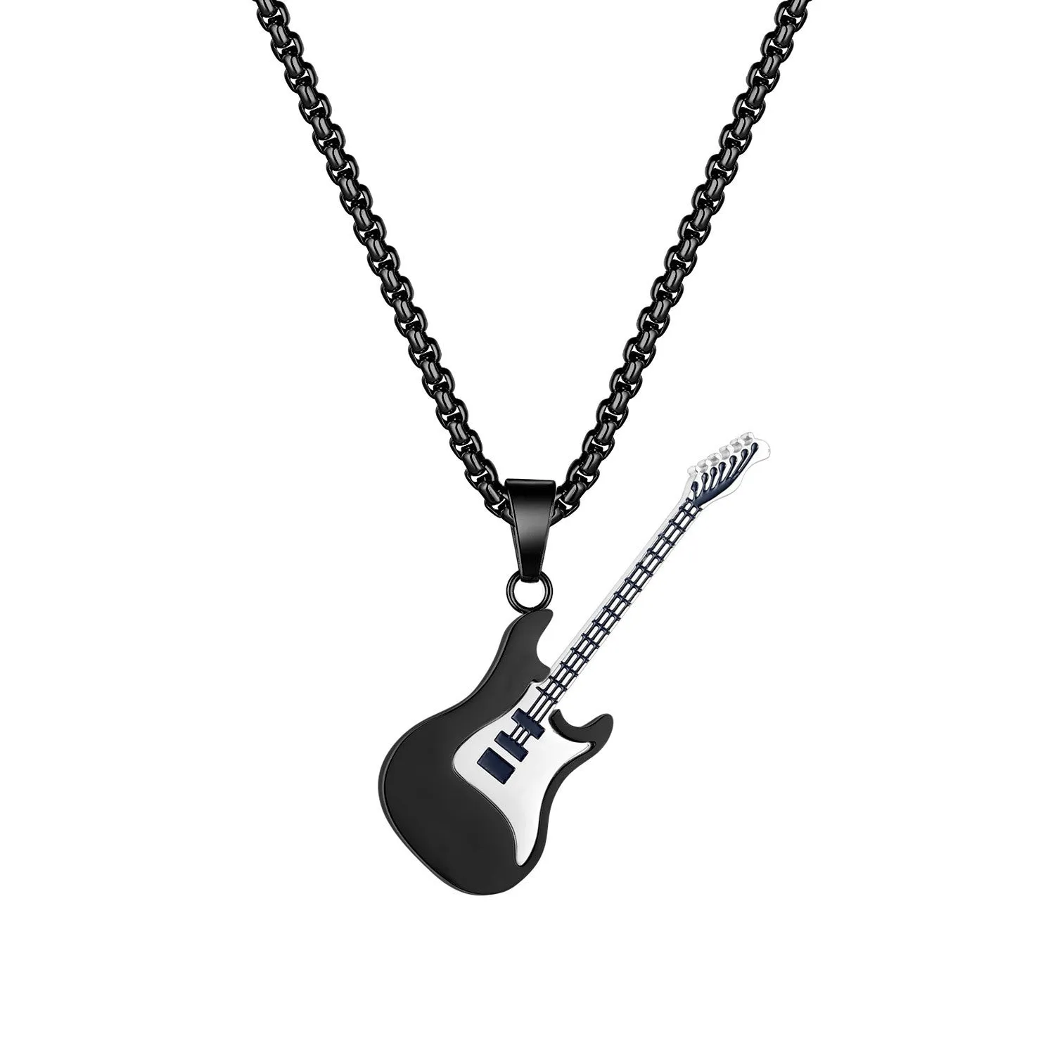 Wholesale Hip-hop Stainless Steel Guitar Pendant Trendy Men's Necklace