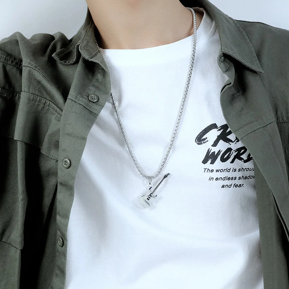 Wholesale Hip-hop Stainless Steel Guitar Pendant Trendy Men's Necklace