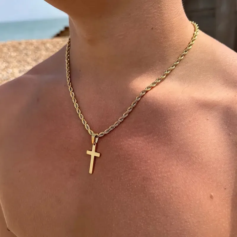 Wholesale Hip-hop trend men's cross pendant twist chain necklace light_wish_jewels